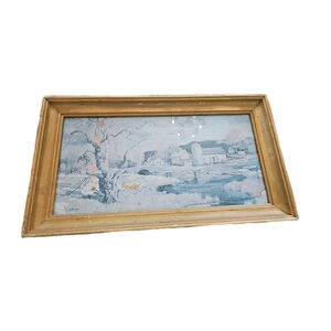 VINTAGE Dufex Foil Art Prints Wood Framed Under Glass Landscape Winter